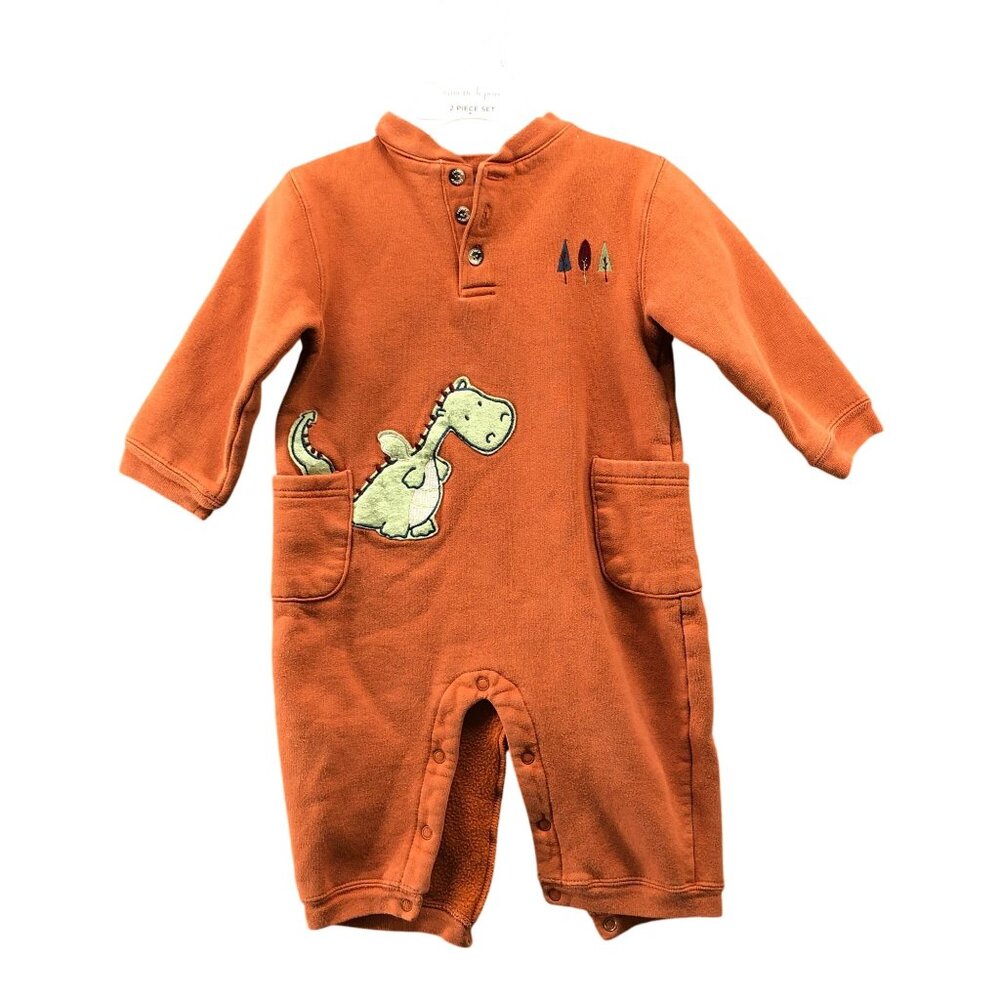 Vintage Carter's Baby Boys 3-6M Sweatsuit One Piece Orange Dinosaur Embroidered